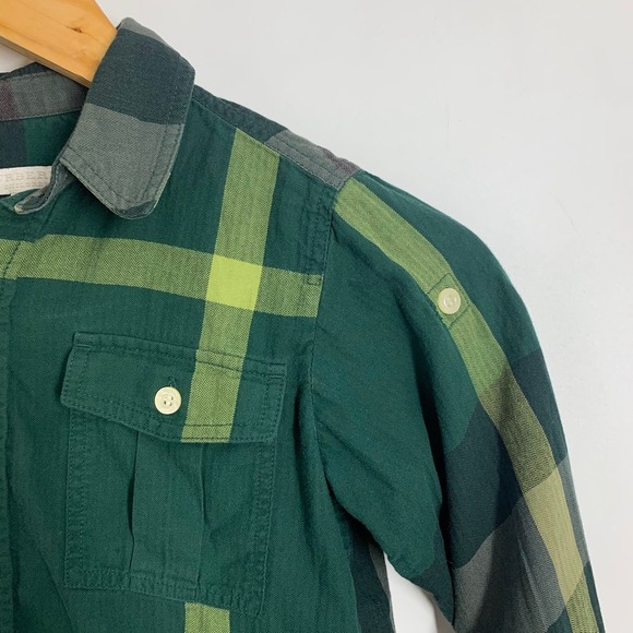 Burberry Kids Plaid Long Sleeve Button Up Shirt Green Grey Yellow Check Boys 7Y - Picture 5 of 16